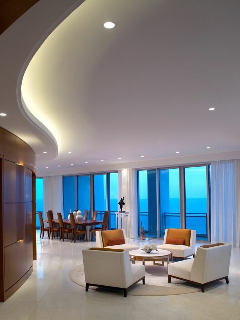 Contemporary Stretch Ceiling Design To Give The Space A More Livelier Feel.