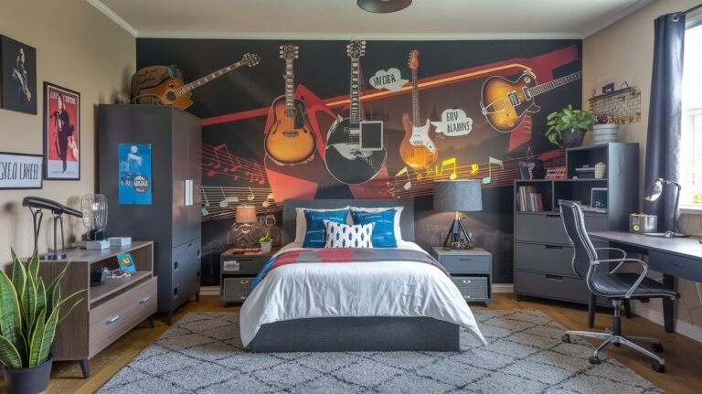 a bedroom design idea for -teen-guys-that is a music lover hideaway