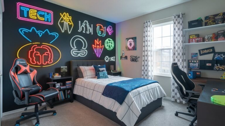 a-photo-of-a-teen-guy-s-bedroom-decorated-with-tech and gadgets to make his gaming zone comfortable